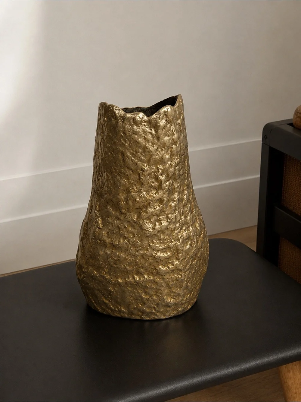 Organic Sculptural Gold Metal Vase Brutalist Style Heavy Statement Decor